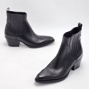 Maje Farwest Black Leather Western Cowboy Ankle Boots Size 36 EU NEW